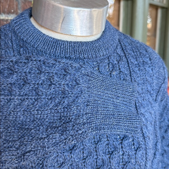 Aran Sweater Market Caspian blue fisherman cable knit Ireland wool sweater. Sz M - Picture 7 of 15